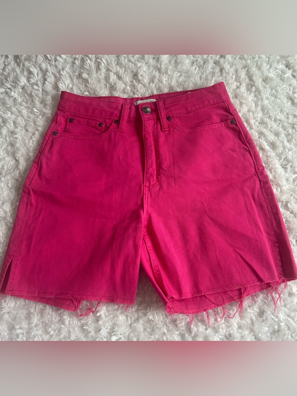 Bright Pink High-Waist Denim Shorts